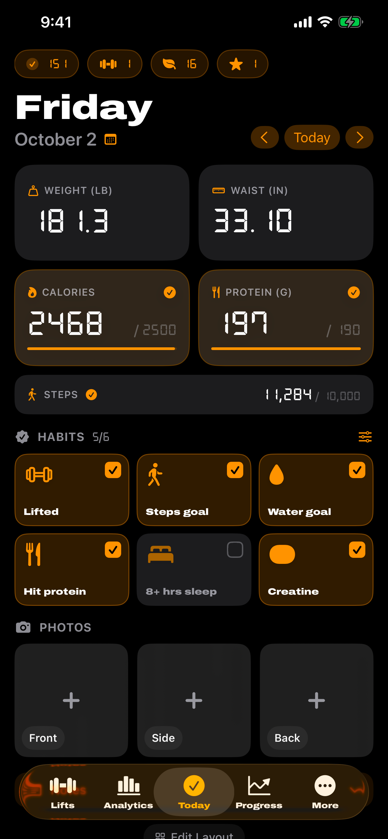 Fitness Tracker Today dashboard screenshot