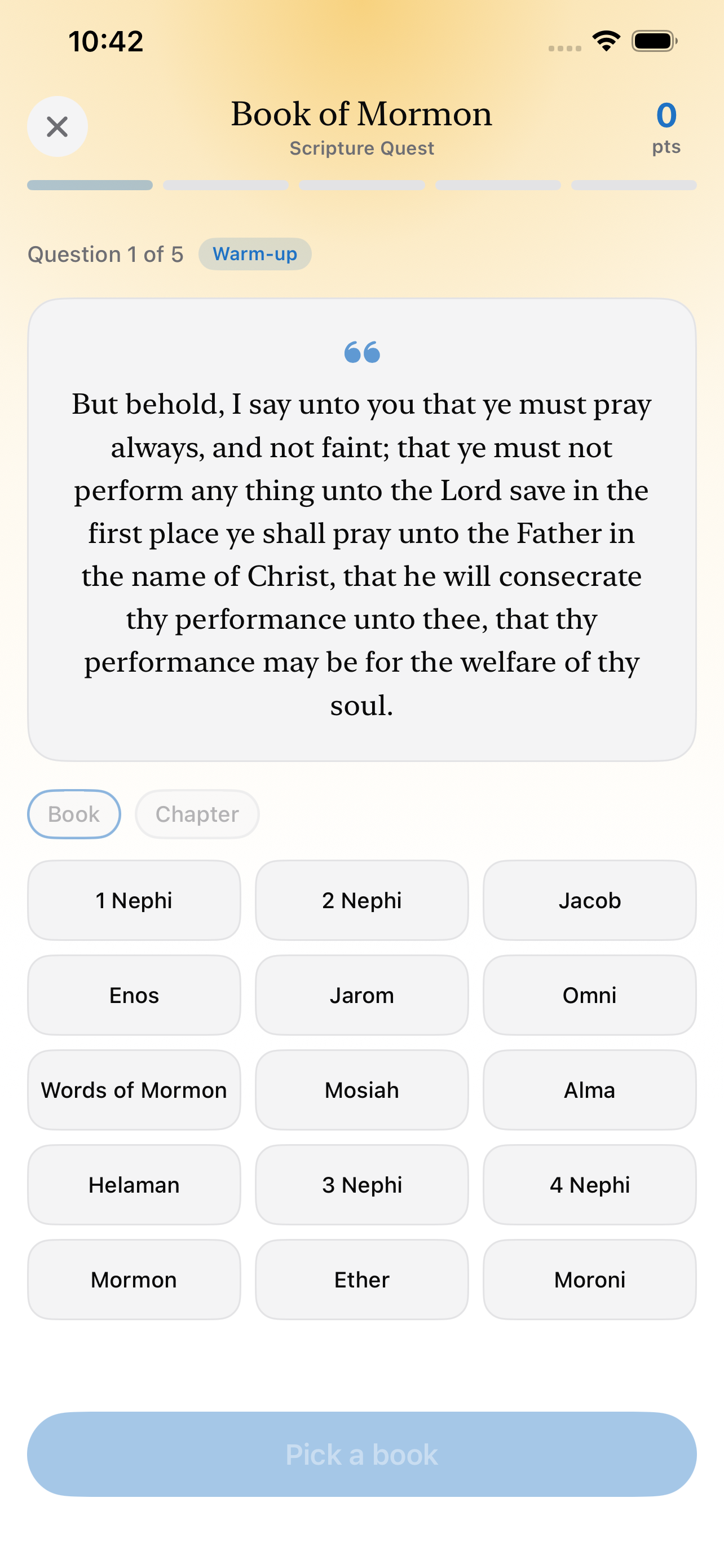Scripture Quest question asking which book a verse is from