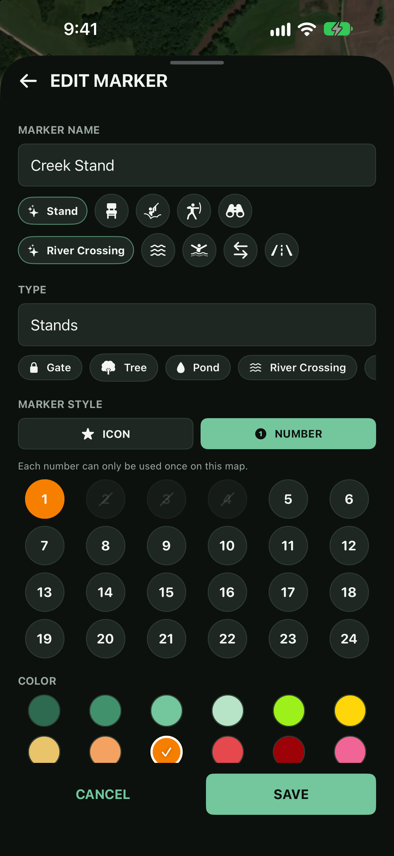 TerraMarker marker editor with numbered pins and colors