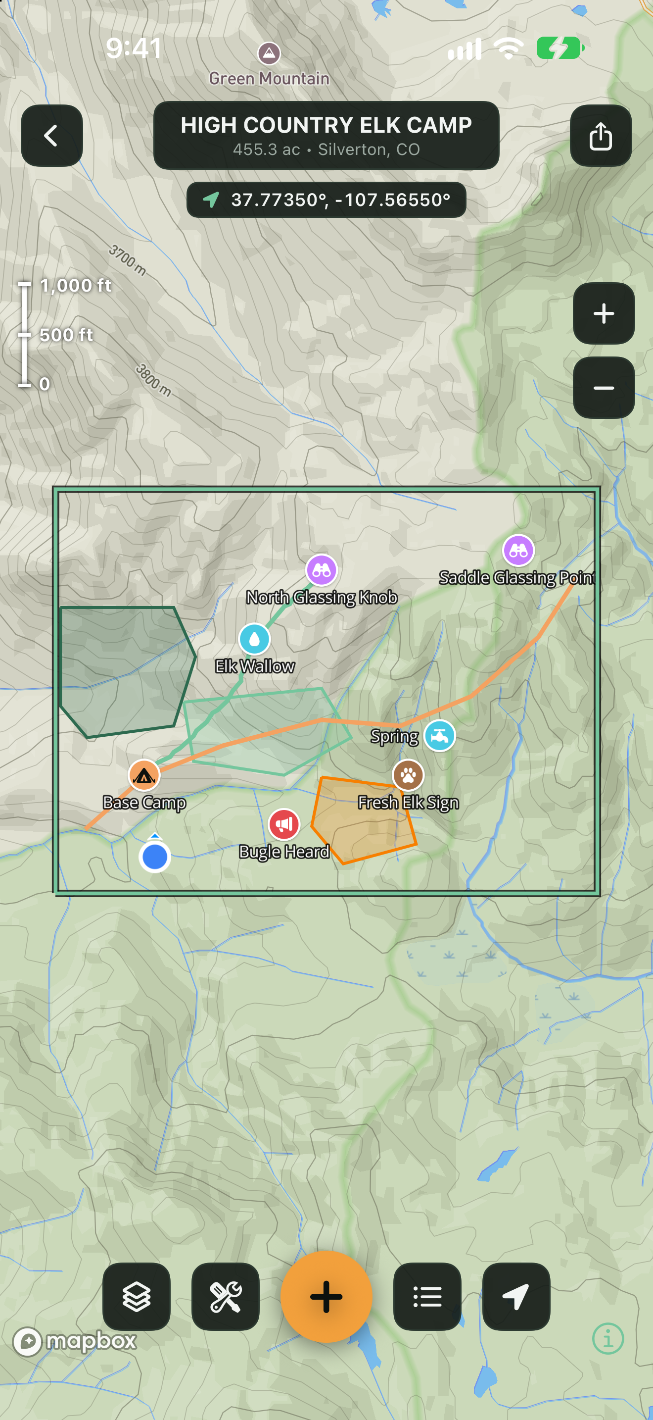 TerraMarker topo map of an elk camp