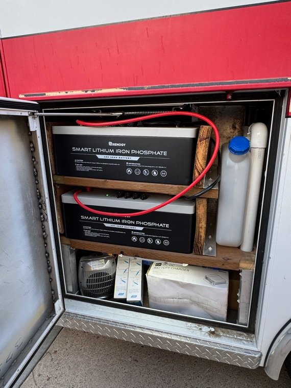 Lithium battery bank in an exterior compartment